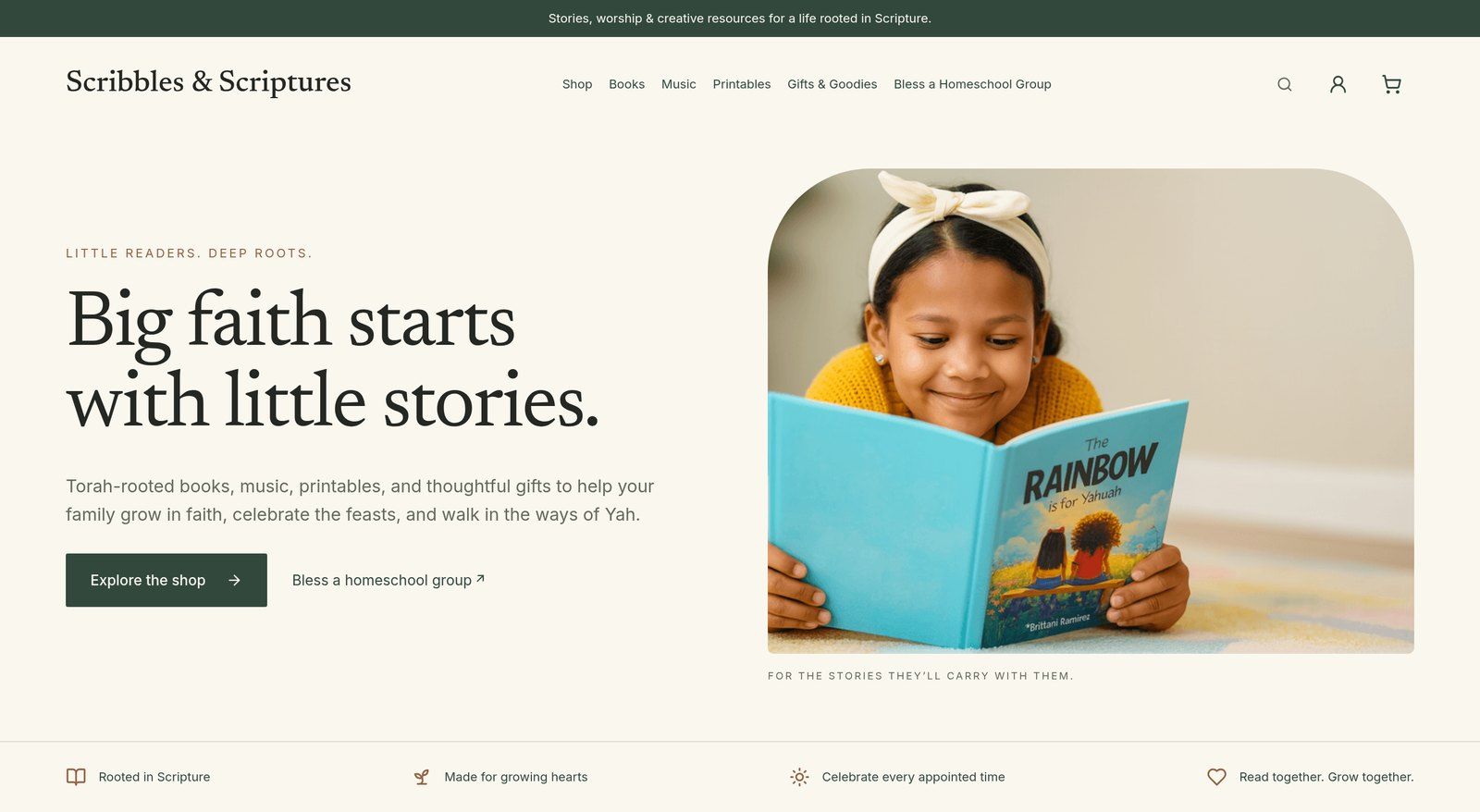 Scribbles & Scriptures storefront homepage