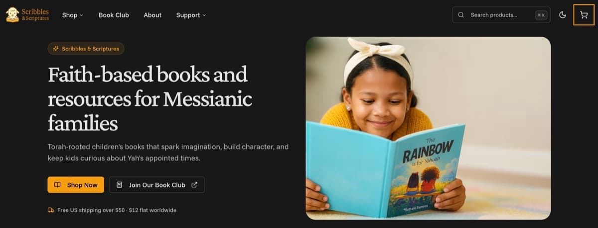 Scribbles and Scriptures storefront homepage